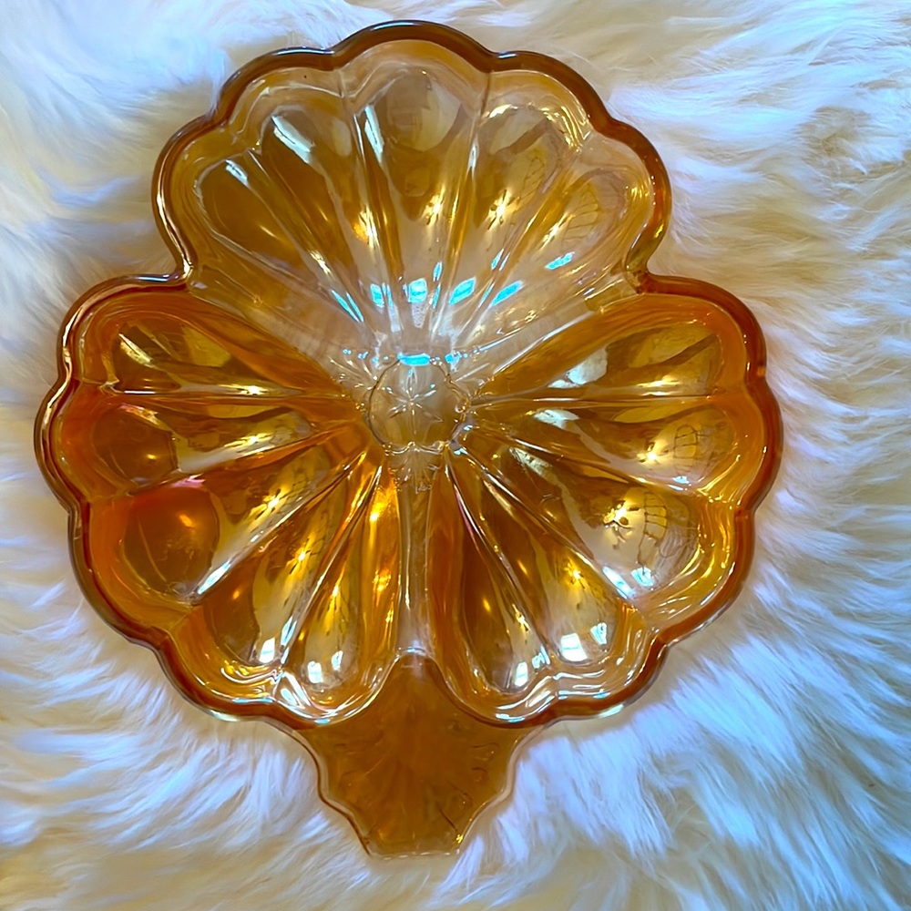 Vintage Jeanette Doric Depression Carnival Glass Shamrock Dishes - Set of 2